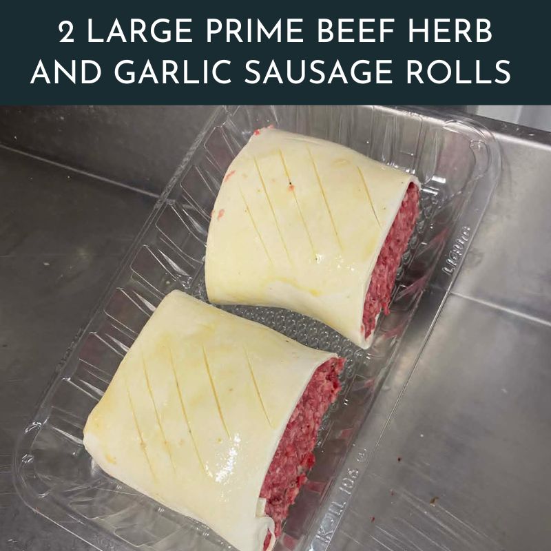 2 Large Prime Beef Herb and Garlic Sausage Rolls