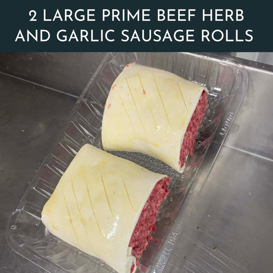 2 Large Prime Beef Herb and Garlic Sausage Rolls